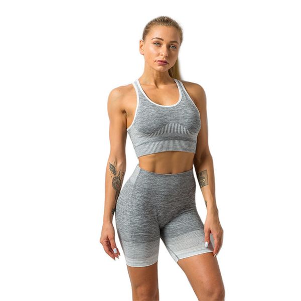 elastic bra fitness women's seamless high exercise yoga suit, Gray 
elastic bra fitness women's seamless high exercise yoga suit, Gray