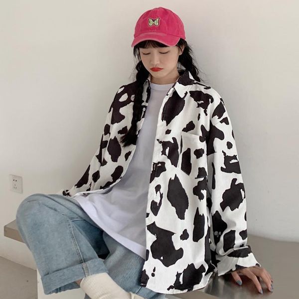 cow pattern corduroy shirt female autumn korean loose wild long-sleeved shirt mid-length blouse, White
cow pattern corduroy shirt female autumn korean loose wild long-sleeved shirt mid-length blouse, White