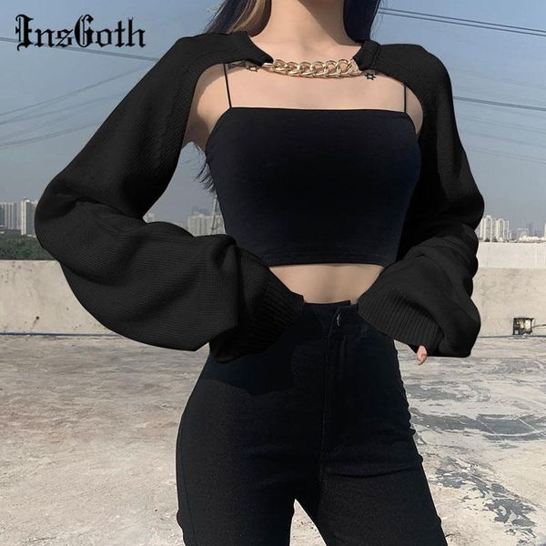 women's sweaters insgoth punk metal chain black cardigan gothic harajuku hollow out cropped sweater streetwear chic long sleeve women t, White;black
women's sweaters insgoth punk metal chain black cardigan gothic harajuku hollow out cropped sweater streetwear chic long sleeve women t, White;black
