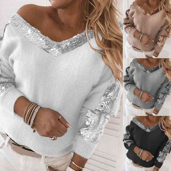 elegant women clothing autumn winter women v neck long sleeve sweater sequins one shoulder fashion pullovers top, White;black
elegant women clothing autumn winter women v neck long sleeve sweater sequins one shoulder fashion pullovers top, White;black
