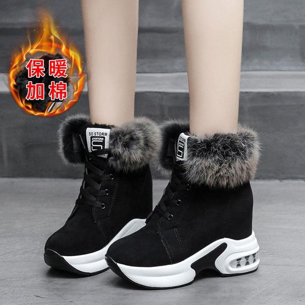 boots real hair and velvet thick bottom increase snow winter warm women's anti-slip lace-up cotton short shoes, Black
boots real hair and velvet thick bottom increase snow winter warm women's anti-slip lace-up cotton short shoes, Black