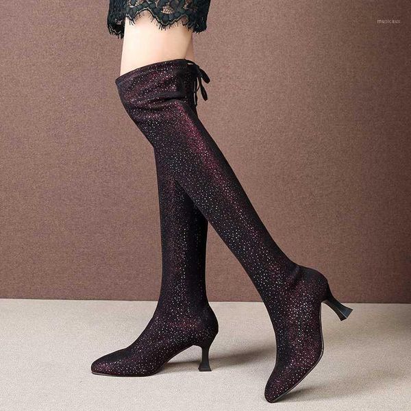 rimocy women fashion glitter high heels long boots pointed toe elastic slim over the knee boots flock lace up botas mujer1, Black
rimocy women fashion glitter high heels long boots pointed toe elastic slim over the knee boots flock lace up botas mujer1, Black
