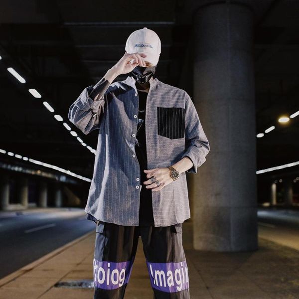 men's casual shirts conventional size hip hop long sleeve men shirt fashion striped male social dress letters printed pocket outwear, White;black
men's casual shirts conventional size hip hop long sleeve men shirt fashion striped male social dress letters printed pocket outwear, White;black