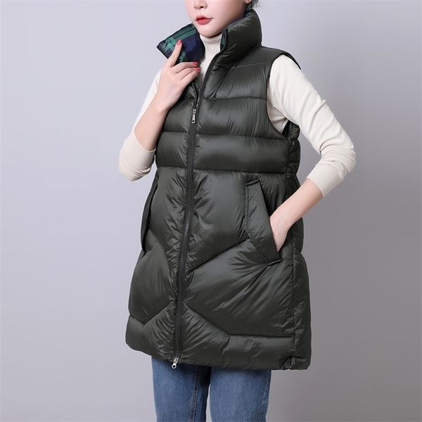 stand collar winter long vest women solid cotton padded women's sleeveless jacket with zipper thick casual outwear coat female 201031, Black;white
stand collar winter long vest women solid cotton padded women's sleeveless jacket with zipper thick casual outwear coat female 201031, Black;white