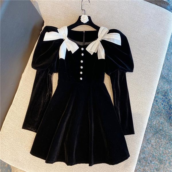 deat 2021 winter new arrivals long puff sleeve square collar bow decoration high waist short mini velvet dress women ml270, Black;gray
deat 2021 winter new arrivals long puff sleeve square collar bow decoration high waist short mini velvet dress women ml270, Black;gray