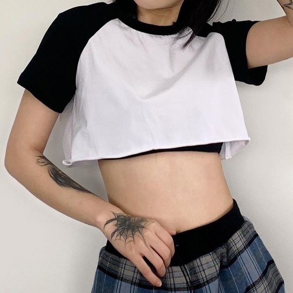 women's t-shirt gothic punk style cropped shirts for women contrast color casual short sleeve tee 2021 summer streetwear crop harajuku, White
women's t-shirt gothic punk style cropped shirts for women contrast color casual short sleeve tee 2021 summer streetwear crop harajuku, White