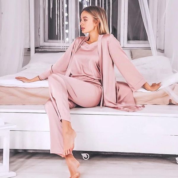 women's sleepwear pink satin women robe sets winter 3 piece set silk kimono pajamas with pants sashes long sleeve suit home wear, Black;red
women's sleepwear pink satin women robe sets winter 3 piece set silk kimono pajamas with pants sashes long sleeve suit home wear, Black;red