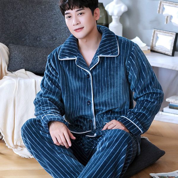 h5899 thick coral veet men pajamas set flannel autumn winter long sleeve sleepwear male leisure lapel comfortable nightwear, Black;brown
h5899 thick coral veet men pajamas set flannel autumn winter long sleeve sleepwear male leisure lapel comfortable nightwear, Black;brown