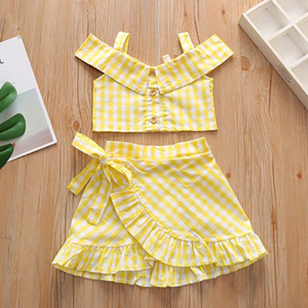 2020 new summer girl set yellow plaid printed for girls 2pcs kids clothing sets for girls outfits holiday style t200707, White 
2020 new summer girl set yellow plaid printed for girls 2pcs kids clothing sets for girls outfits holiday style t200707, White