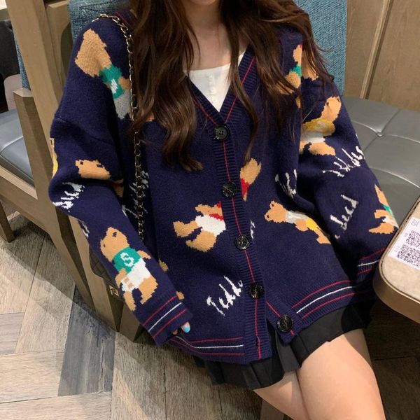 korean kawaii bear knitted sweater cardigans women long sleeve single breaster female cardigan hit color sweaters sueter mujer, White
korean kawaii bear knitted sweater cardigans women long sleeve single breaster female cardigan hit color sweaters sueter mujer, White
