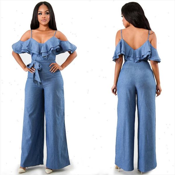 europe and the united states women s wear belt low cut wide legged jumpsuits jumpsuit0224, Black;white
europe and the united states women s wear belt low cut wide legged jumpsuits jumpsuit0224, Black;white