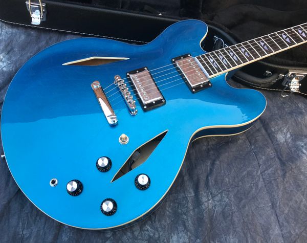 jazz electric guitar metallic blue semi hollow body doublediamond hole