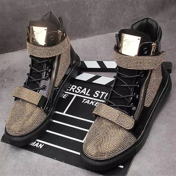 new designer men's glitter rhinestones high casual flats shoes skateboard thick bottom sneakers sapato social masculino, Black
new designer men's glitter rhinestones high casual flats shoes skateboard thick bottom sneakers sapato social masculino, Black