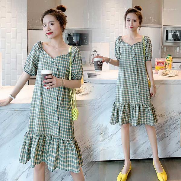 8976# maternity dress summer plaid cotton short sleeve loose stylish dress for pregnant women mom1, White
8976# maternity dress summer plaid cotton short sleeve loose stylish dress for pregnant women mom1, White