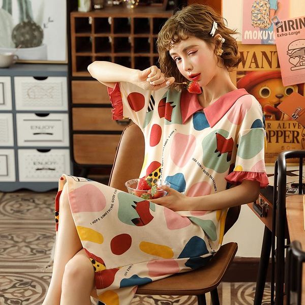 women's sleepwear home clothes summer cartoon short sleeve nightdress korean version sweet lovely knitting pure cotton solid round neck, Black;red
women's sleepwear home clothes summer cartoon short sleeve nightdress korean version sweet lovely knitting pure cotton solid round neck, Black;red