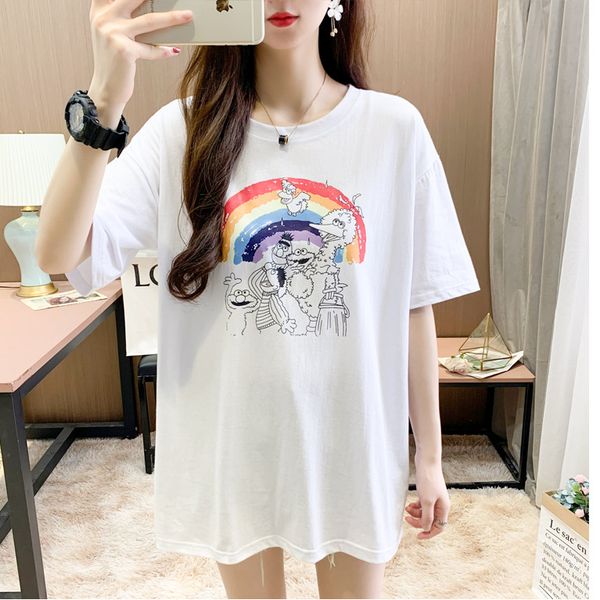 2022 summer net red new ins korean version of loose mid-length short-sleeved t-shirt women, White
2022 summer net red new ins korean version of loose mid-length short-sleeved t-shirt women, White