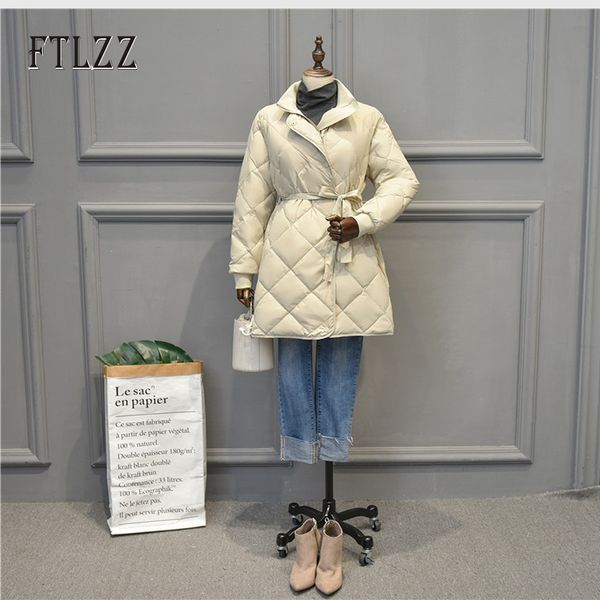 women long jacket new winter slim with belt bandage duck down puffer coat female stand collar casual korean pakras outwear 201103, Black
women long jacket new winter slim with belt bandage duck down puffer coat female stand collar casual korean pakras outwear 201103, Black