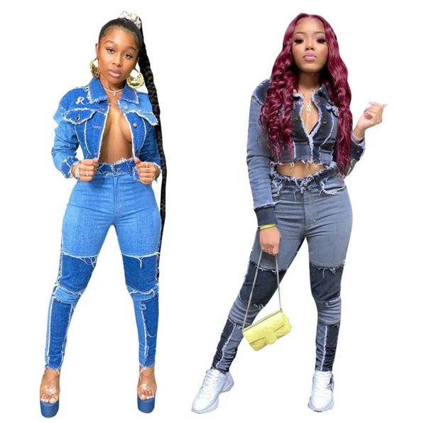 women jean 2 piece set fashion denim long sleeve buttons cardigan stitching pencli pants suit party casual fashion ladies clothes, White
women jean 2 piece set fashion denim long sleeve buttons cardigan stitching pencli pants suit party casual fashion ladies clothes, White