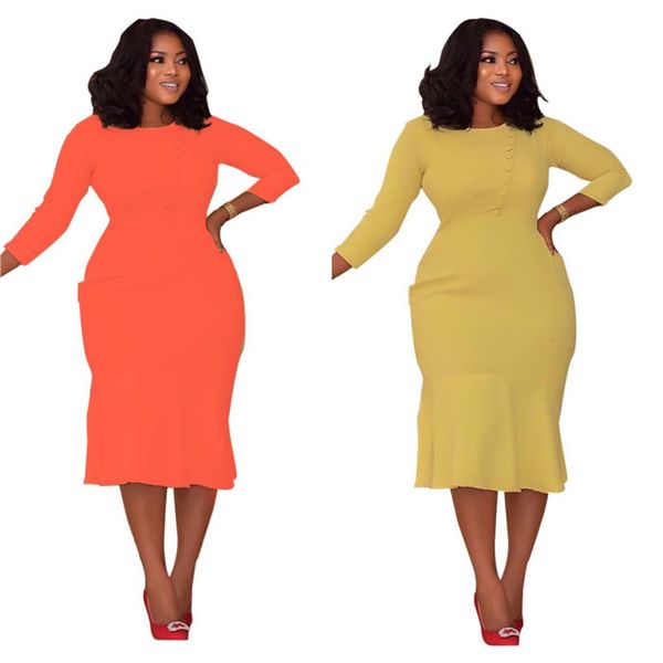 plus size mermaid dresses womens designer solid color button hip dress fashion casual high waist o neck women pencil dresses, Black;gray
plus size mermaid dresses womens designer solid color button hip dress fashion casual high waist o neck women pencil dresses, Black;gray