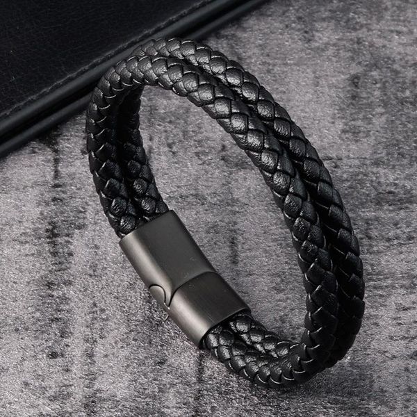 selling fashion leather men's bracelet personality steel titanium material geometric buckle simplicity trend fine jewelry, Black
selling fashion leather men's bracelet personality steel titanium material geometric buckle simplicity trend fine jewelry, Black
