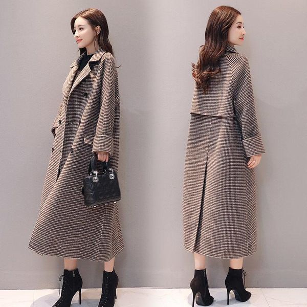 plaid woolen coat women's 2020 winter wear korean loose medium length over knee thousand bird grid cotton woolen coat, Black
plaid woolen coat women's 2020 winter wear korean loose medium length over knee thousand bird grid cotton woolen coat, Black