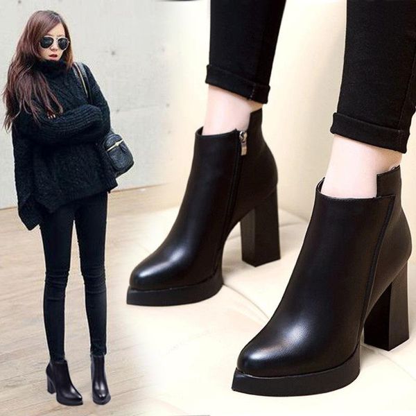 women's boots autumn shoes platform winter footwear round toe luxury designer low heels booties booties ladies, Black
women's boots autumn shoes platform winter footwear round toe luxury designer low heels booties booties ladies, Black