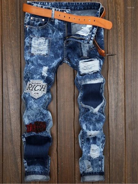 casual men badge letters jeans men`s jeans moto & biker pants ripped street jogging pants guy1, Blue
casual men badge letters jeans men`s jeans moto & biker pants ripped street jogging pants guy1, Blue