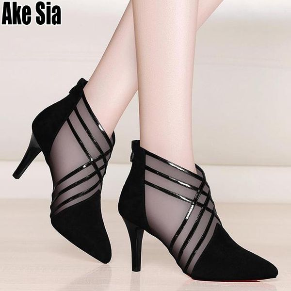

fashion mesh & lace crossed stripe women ladies casual pointed toe high stilettos heels pumps feminine mujer sandals shoes a581 t200111, Black