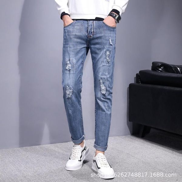 128-1215 men's jeans new autumn/winter ripped jeans south korean version of the trend slim small feet men's beggar pants, Blue
128-1215 men's jeans new autumn/winter ripped jeans south korean version of the trend slim small feet men's beggar pants, Blue