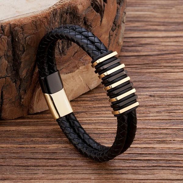 charm bracelets tangyin double-layer stainless steel leather men's bracelet luxury accessories combination hand-woven for men19/21/23cm, Golden;silver
charm bracelets tangyin double-layer stainless steel leather men's bracelet luxury accessories combination hand-woven for men19/21/23cm, Golden;silver