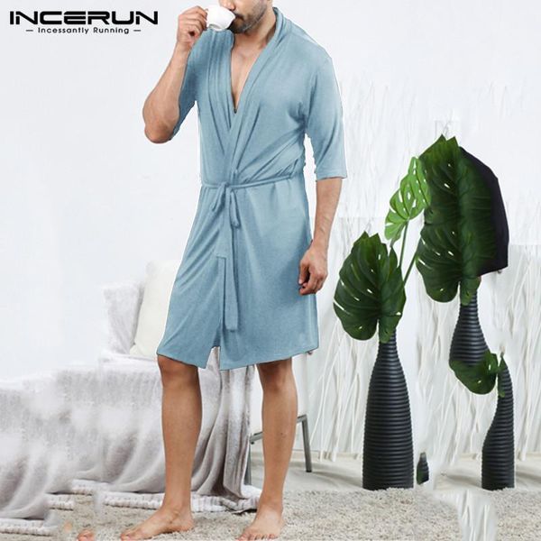 men robes solid color half sleeve bathrobes comfortable v neck soft kimono casual homewear couple nightgown incerun plus size1, Black;brown
men robes solid color half sleeve bathrobes comfortable v neck soft kimono casual homewear couple nightgown incerun plus size1, Black;brown