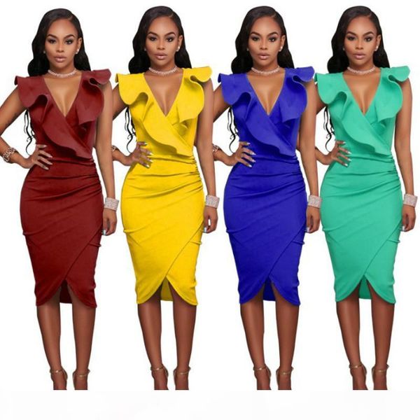 2018 popular women summer dress fashion sleeveless v neck pencil party dresses elegant ladies ruffles bodycon slim midi club vestidos, Black;gray
2018 popular women summer dress fashion sleeveless v neck pencil party dresses elegant ladies ruffles bodycon slim midi club vestidos, Black;gray