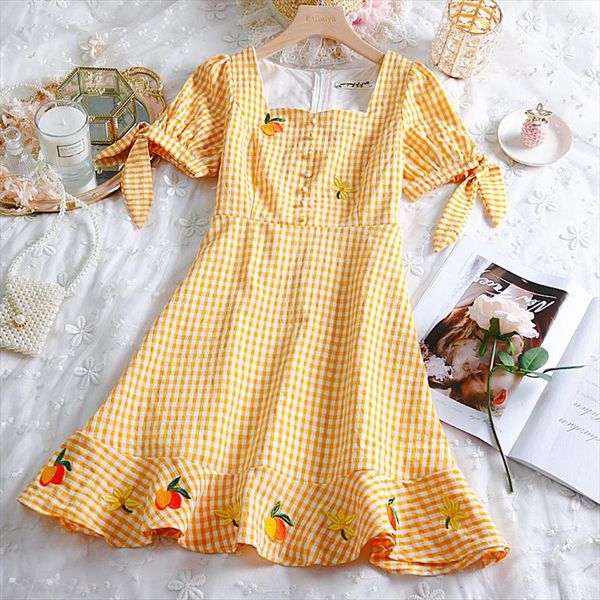 flower fruit embroidery women summer dress sweet teen girls bowknot ruffle short sleeve plaid dress lolita square collar 2 color, Black;gray
flower fruit embroidery women summer dress sweet teen girls bowknot ruffle short sleeve plaid dress lolita square collar 2 color, Black;gray