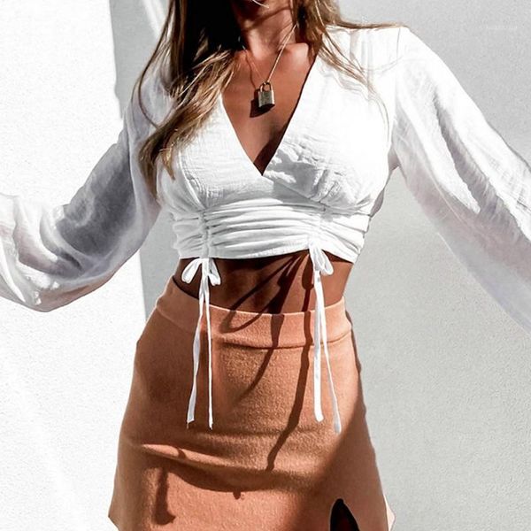 v-neck crop female drawstring t-shirt slim long sleeve short t-shirts1, White
v-neck crop female drawstring t-shirt slim long sleeve short t-shirts1, White