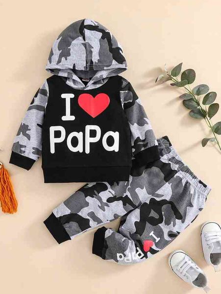 baby camo and slogan graphic hoodie & sweatpants she, White