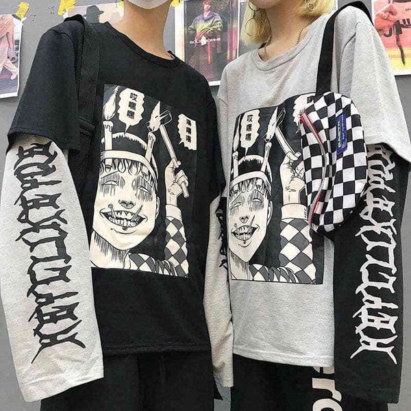 2021 new tshirt women oversized t shirt men harajuku anime print street horror comics fake two pieces t-shirt korean goth punk clothes bpmt, Black
2021 new tshirt women oversized t shirt men harajuku anime print street horror comics fake two pieces t-shirt korean goth punk clothes bpmt, Black