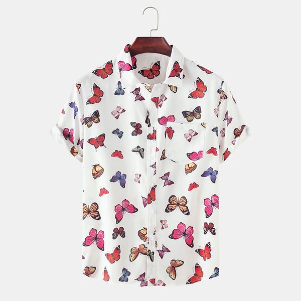 summer men's fashion butterfly print shirt holiday style short sleeve looseslim fit fashion floral print dress males clothes, White;black
summer men's fashion butterfly print shirt holiday style short sleeve looseslim fit fashion floral print dress males clothes, White;black