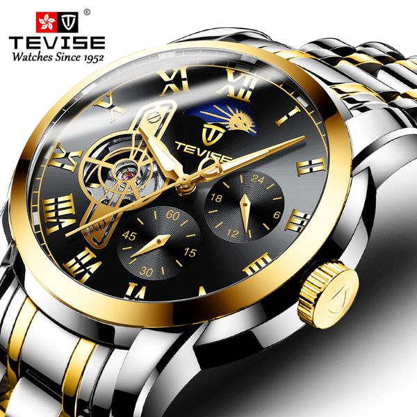 new arrival tevise men stainless steel automatic mechanical watch moon phase tourbillon skeleton male wristwatch, Slivery;brown
new arrival tevise men stainless steel automatic mechanical watch moon phase tourbillon skeleton male wristwatch, Slivery;brown