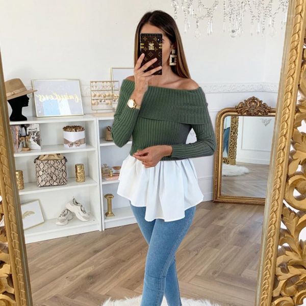 slash neck off shoulder a line sweaters ruffles patchwork elegant streetwear autumn winter clothes 2020 casual woman green1, White;black
slash neck off shoulder a line sweaters ruffles patchwork elegant streetwear autumn winter clothes 2020 casual woman green1, White;black