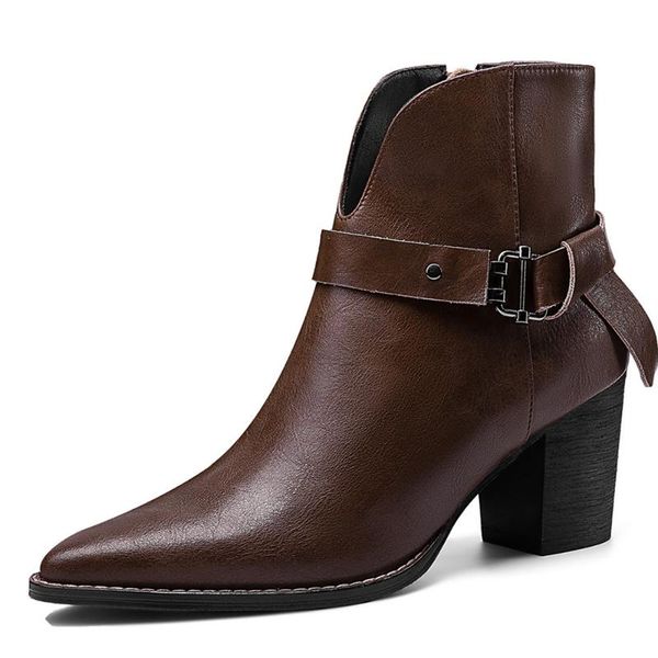 boots women's genuine leather metal buckle thick high heel autumn ankle pointed toe retro female soft comfort short shoes, Black
boots women's genuine leather metal buckle thick high heel autumn ankle pointed toe retro female soft comfort short shoes, Black