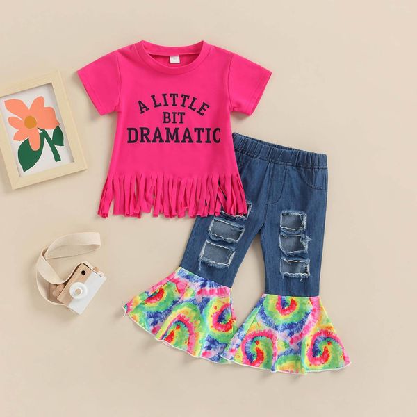 2022 new kid girl clothing set letter tassels t shirt + flared denim 2pcs boutique children girls outfit, White
2022 new kid girl clothing set letter tassels t shirt + flared denim 2pcs boutique children girls outfit, White