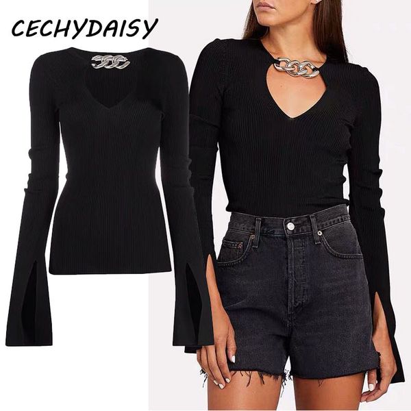 flare sleeve sweater pullover women v neck chain hollow out basic slim thin knit jumper elastic chic pull femme clothes c1120, White;black
flare sleeve sweater pullover women v neck chain hollow out basic slim thin knit jumper elastic chic pull femme clothes c1120, White;black