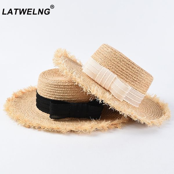 new women raffia hats with elegant bow korean straw hat female flat panama hat uv protection summer holiday hats y200602, Blue;gray
new women raffia hats with elegant bow korean straw hat female flat panama hat uv protection summer holiday hats y200602, Blue;gray