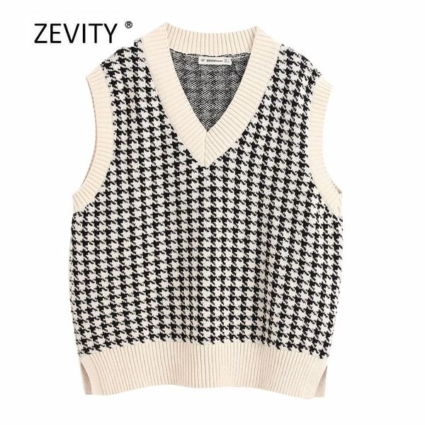 women vintage v neck houndstooth plaid pattern knitted casual loose vest sweater female patchwork sleeveless sweaters ct516 y201128, White;black
women vintage v neck houndstooth plaid pattern knitted casual loose vest sweater female patchwork sleeveless sweaters ct516 y201128, White;black