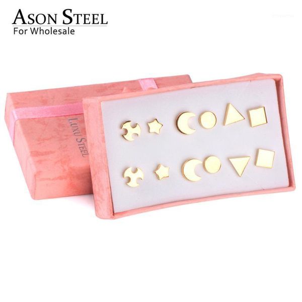 asonsteel geometry earrings stainless steel 6pairs/box gold color small stud earring for women/kid wholesale jewelry1, Golden;silver
asonsteel geometry earrings stainless steel 6pairs/box gold color small stud earring for women/kid wholesale jewelry1, Golden;silver