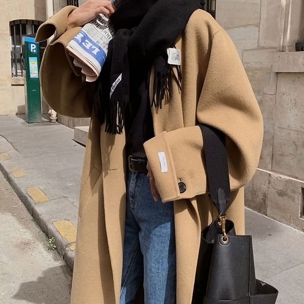 double sided cashmere women's middle and long style fall / winter 2020 new korean loose high end hepburn tweed coat, Black
double sided cashmere women's middle and long style fall / winter 2020 new korean loose high end hepburn tweed coat, Black