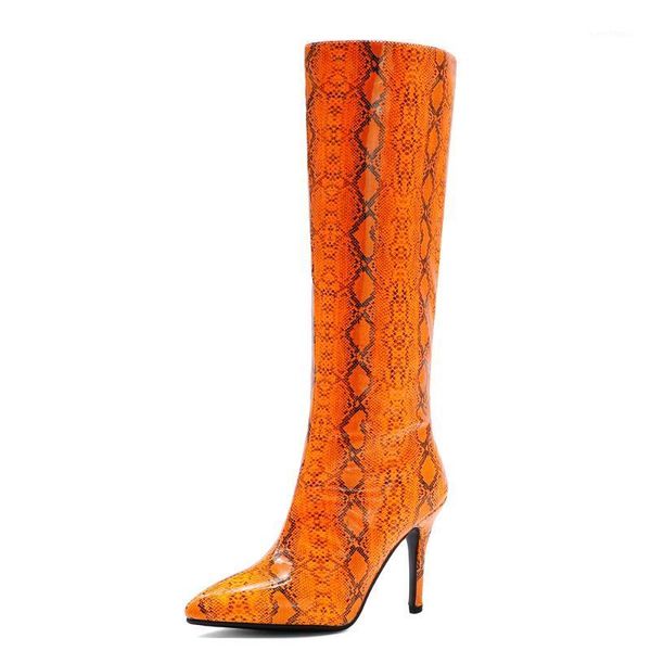 pointed patent leather fluorescent snake print high boots super high stiletto bright leather orange snake print knee-length boot1, Black
pointed patent leather fluorescent snake print high boots super high stiletto bright leather orange snake print knee-length boot1, Black