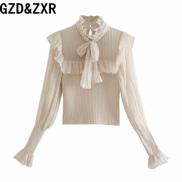 gzd&zxr 2020 new women's bow long sleeve knit with organza lace stitching h1211, White;black
gzd&zxr 2020 new women's bow long sleeve knit with organza lace stitching h1211, White;black