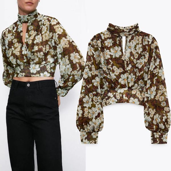 2021 new floral print crop women vintage high neck long puff sleeve chiffon blouse woman fashion chest front slit elastic hem k370, White
2021 new floral print crop women vintage high neck long puff sleeve chiffon blouse woman fashion chest front slit elastic hem k370, White