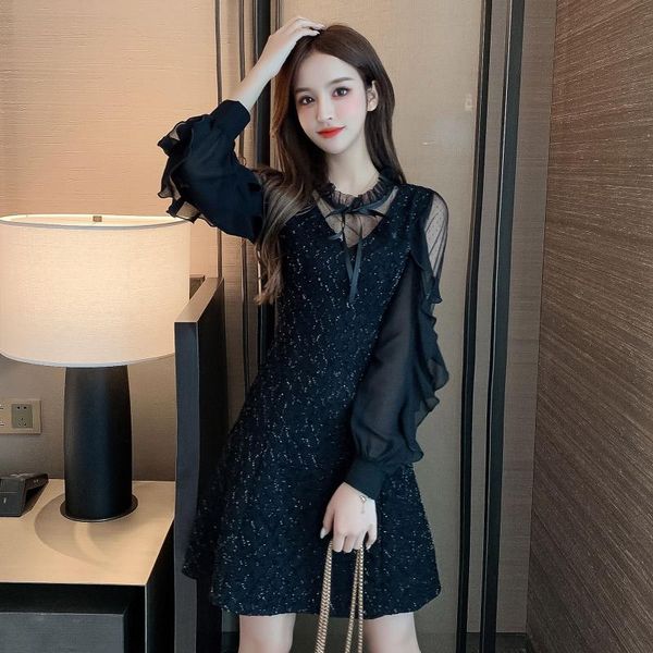 casual dresses coigarsam patchwork women one-piece dress korean chiffon mesh black 958, Black;gray
casual dresses coigarsam patchwork women one-piece dress korean chiffon mesh black 958, Black;gray